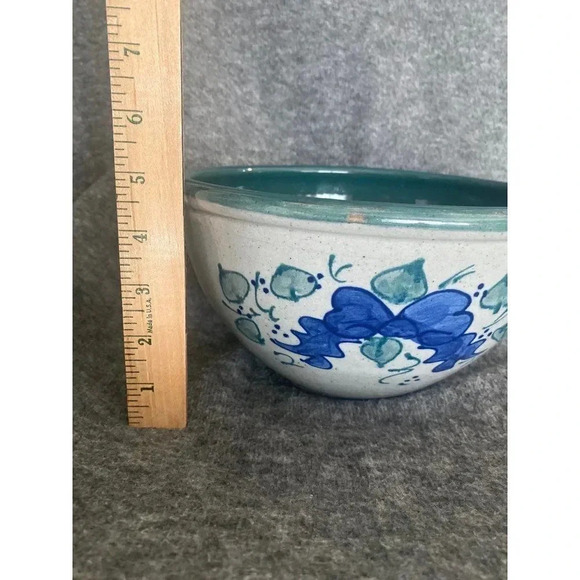 𝅺Great Bay Pottery N Hampton Glazed Clay Round Bowl Gray Green Blue 5"H x 8"D - Picture 5 of 12